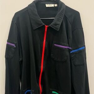 Vintage Norm Thompson Black Zip Jacket 90s Colorblock Zipper Detail Men’s 3X
